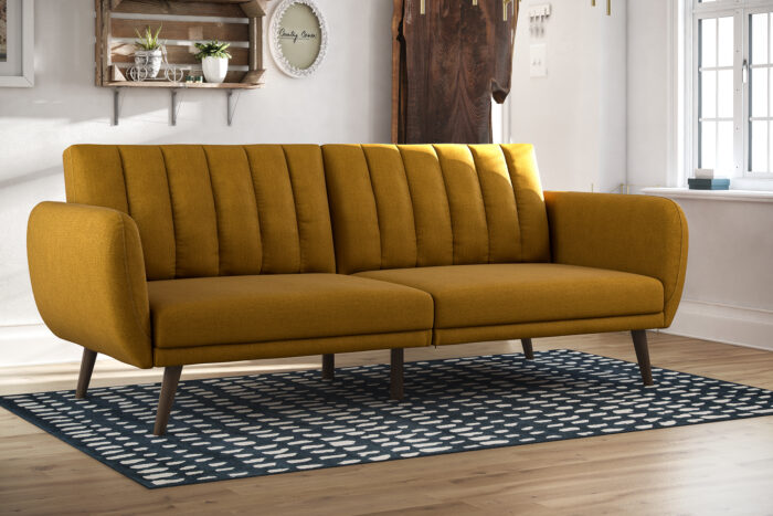Dorel Novogratz Brittany Sofa Bed Wooden Legs - Linen - Mustard-31648