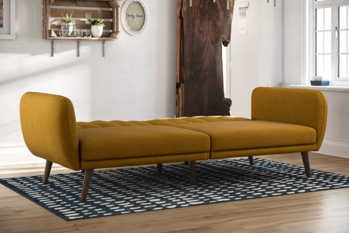 Dorel Novogratz Brittany Sofa Bed Wooden Legs - Linen - Mustard-31647