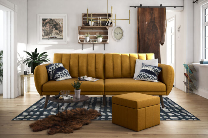 Dorel Novogratz Brittany Sofa Bed Wooden Legs - Linen - Mustard-31646