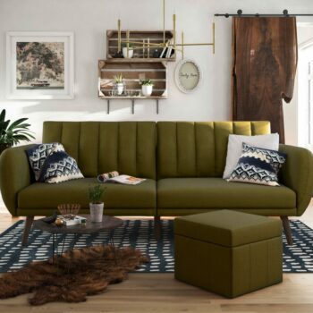 Dorel Novogratz Brittany Sofa Bed Wooden Legs - Linen - Green-0