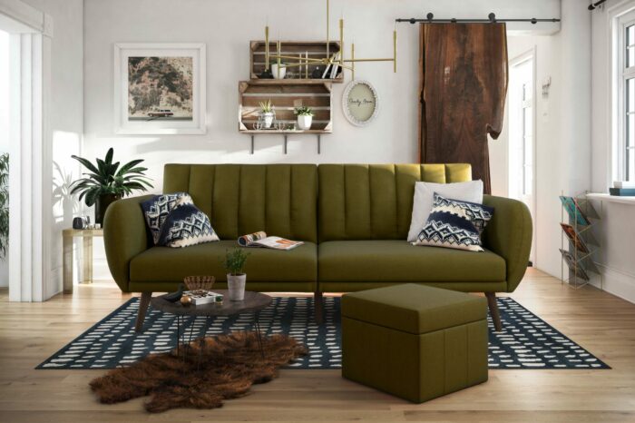 Dorel Novogratz Brittany Sofa Bed Wooden Legs - Linen - Green-0