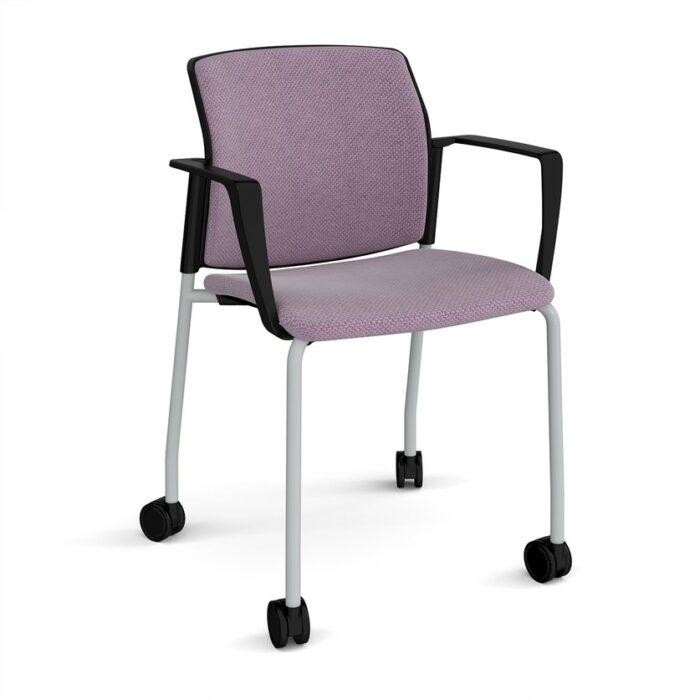 DAMS Santana 4 leg mobile chair with fabric seat and back, with castors and fixed arms - made to order-29176