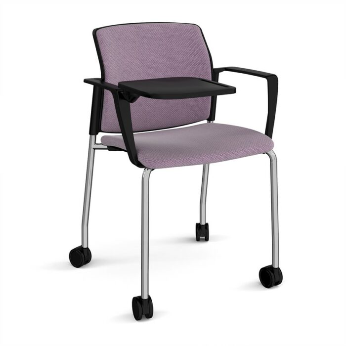 DAMS Santana 4 leg mobile chair with fabric seat and back, with castors, arms and writing tablet - made to order-29187