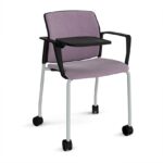 DAMS Santana 4 leg mobile chair with fabric seat and back, with castors, arms and writing tablet - made to order-29185