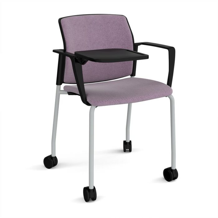 DAMS Santana 4 leg mobile chair with fabric seat and back, with castors, arms and writing tablet - made to order-29185
