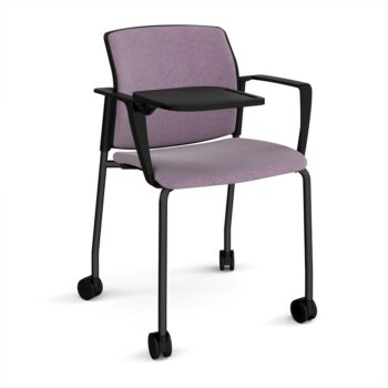 DAMS Santana 4 leg mobile chair with fabric seat and back, with castors, arms and writing tablet - made to order-0