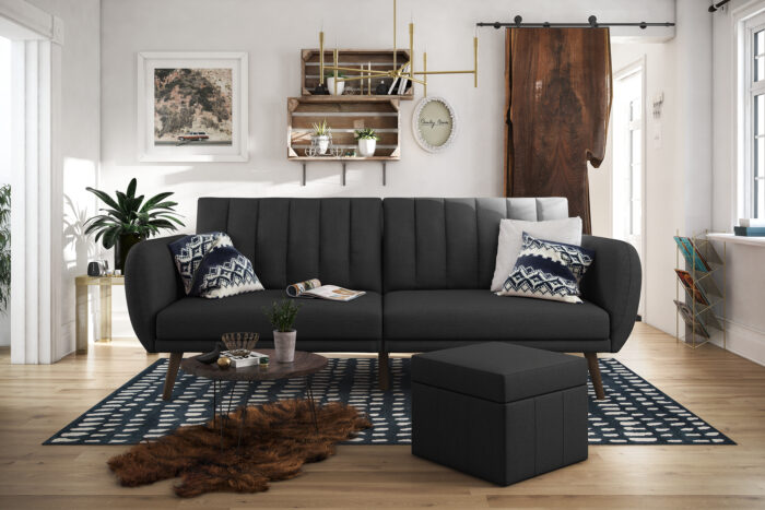 Dorel Novogratz Brittany Sofa Bed Wooden Legs - Linen - Dark Grey-31659