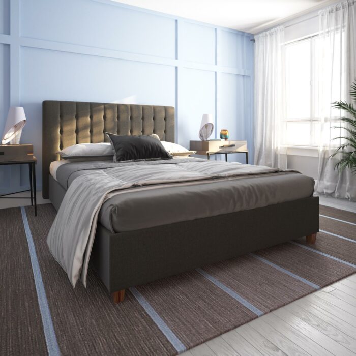 Dorel Emily Upholstered Linen Bed - King - Grey-30785