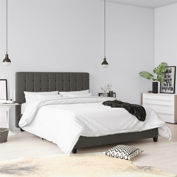 Dorel Emily Upholstered Linen Bed - King - Grey-30774