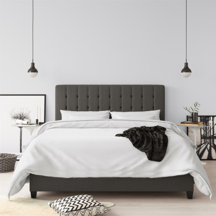 Dorel Emily Upholstered Linen Bed - King - Grey-30773