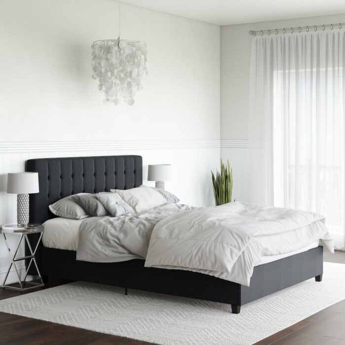 Dorel Emily Upholstered Linen Bed - King - Grey-30784