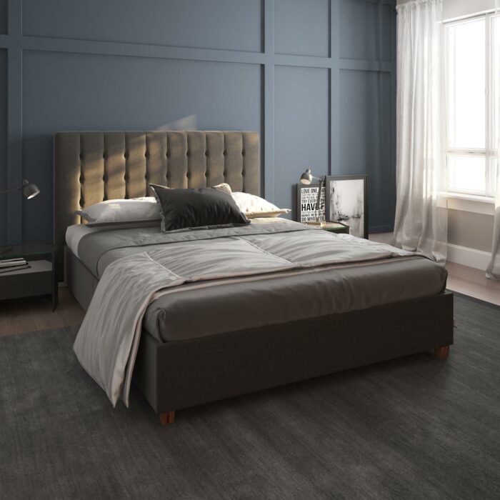 Dorel Emily Upholstered Linen Bed - King - Grey-30782