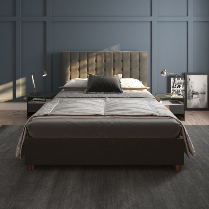 Dorel Emily Upholstered Linen Bed - King - Grey-30781