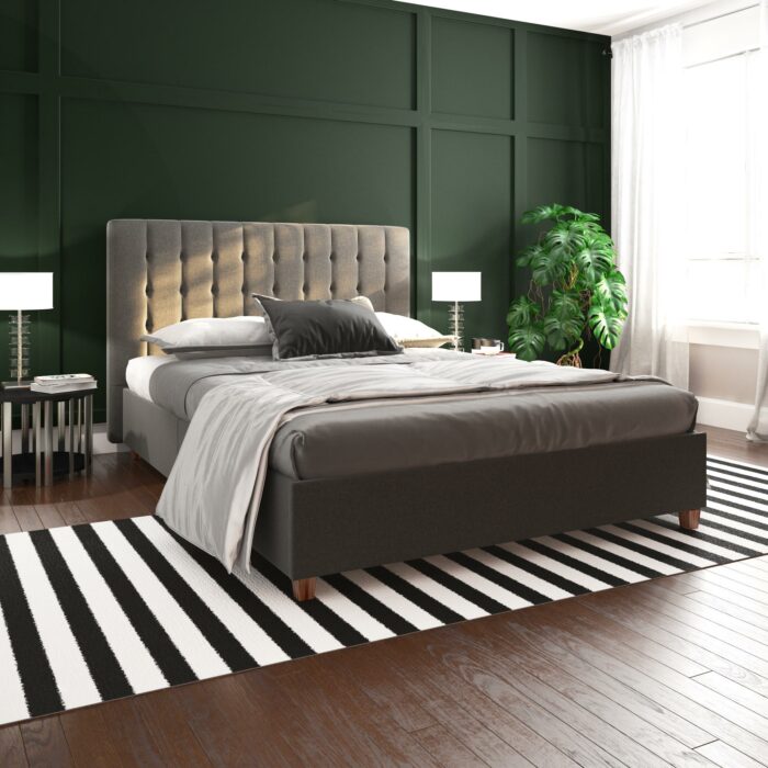 Dorel Emily Upholstered Linen Bed - King - Grey-30787