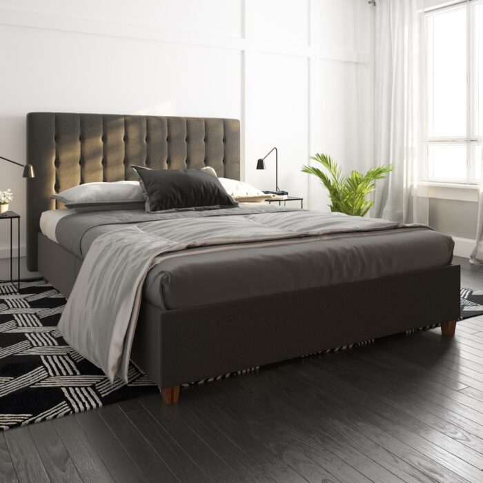 Dorel Emily Upholstered Linen Bed - King - Grey-30790