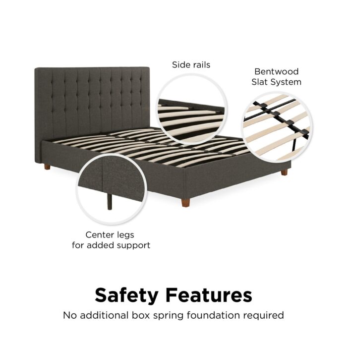 Dorel Emily Upholstered Linen Bed - King - Grey-30776