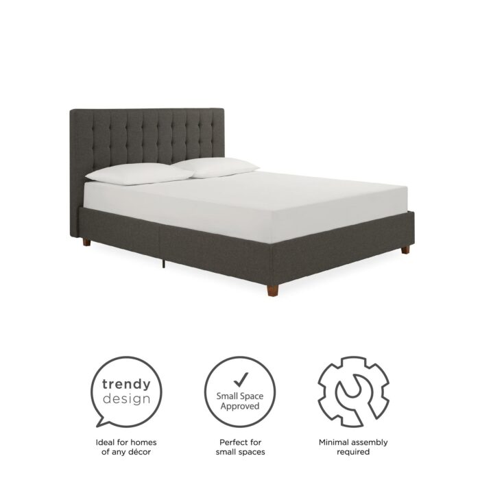 Dorel Emily Upholstered Linen Bed - King - Grey-30765
