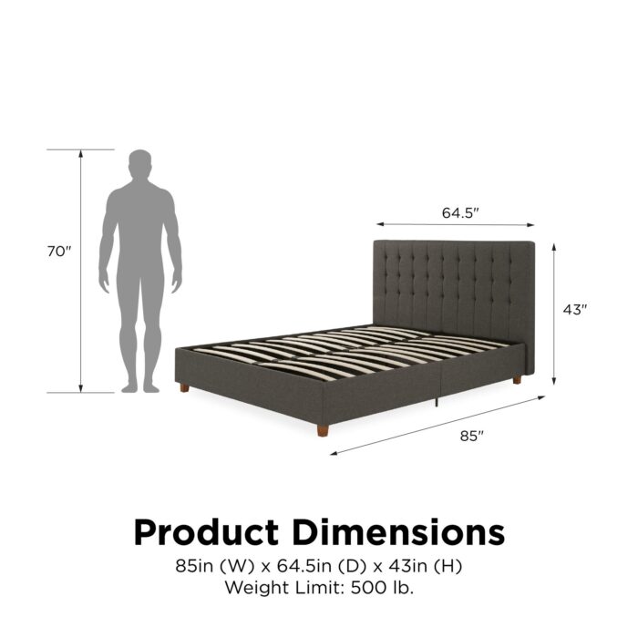 Dorel Emily Upholstered Linen Bed - King - Grey-30767