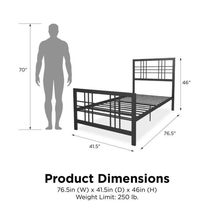 Dorel Burbank Metal Bed - Single - Black-30588