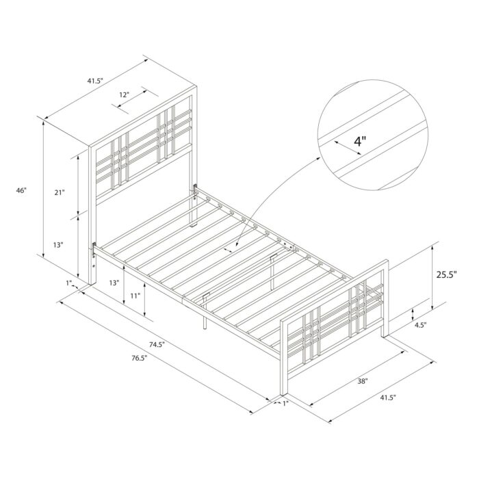 Dorel Burbank Metal Bed - Single - Black-30592