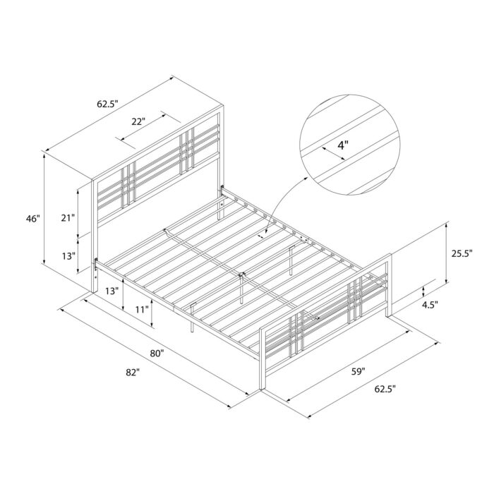 Dorel Burbank Metal Bed - King - Black-30646