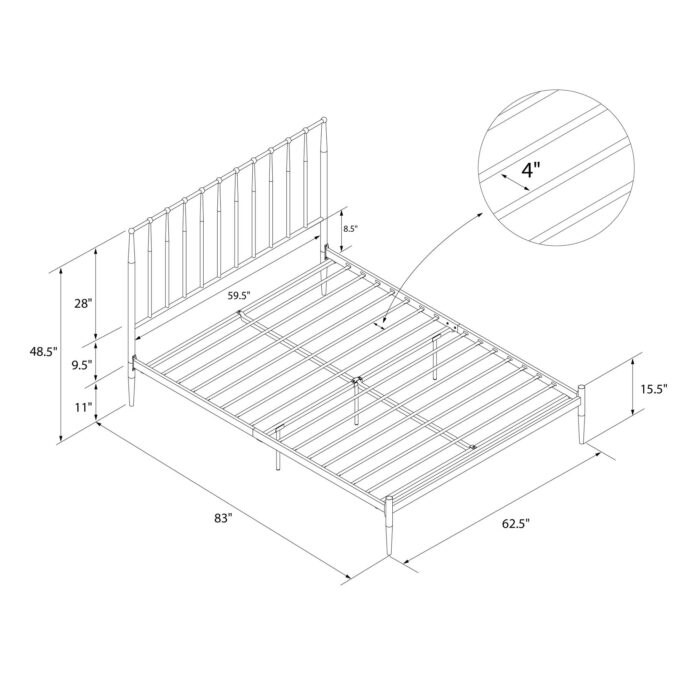 Dorel Giulia Modern Metal Bed - King - Gold-31034