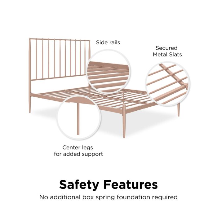Dorel Giulia Modern Metal Bed - Double - Millennial Pink-30879