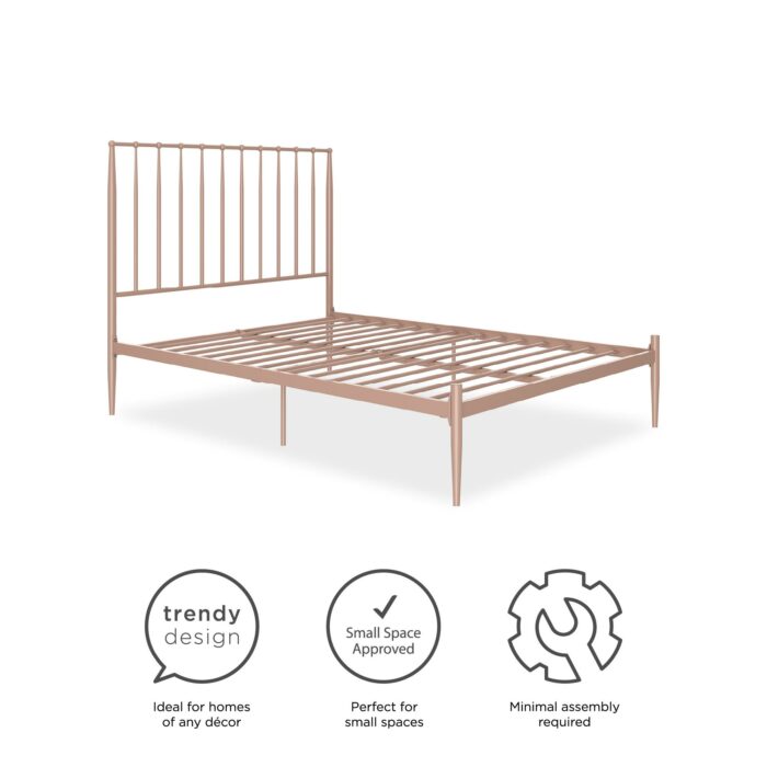 Dorel Giulia Modern Metal Bed - Double - Millennial Pink-30878
