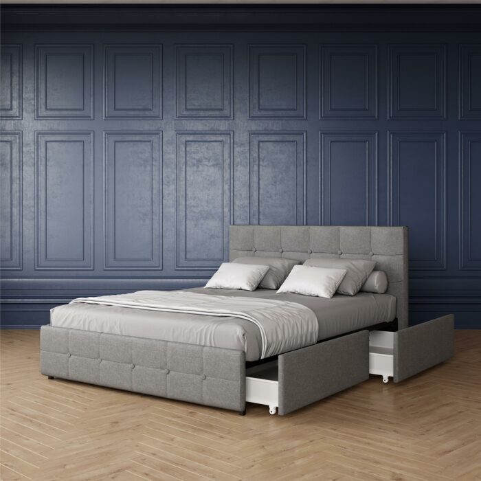 Dorel Rose Upholstered Linen Bed With Storage - Double - Grey-31292