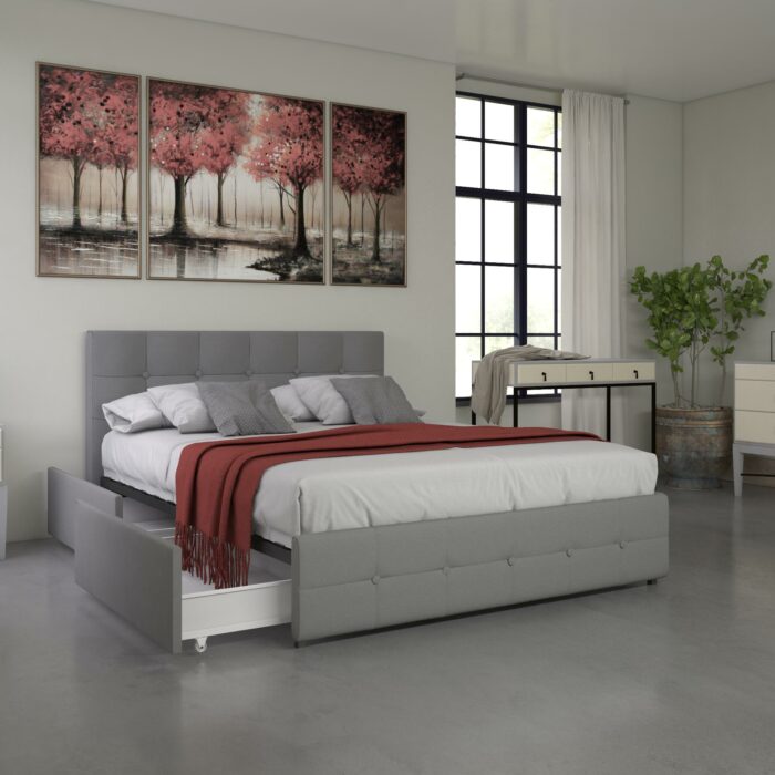 Dorel Rose Upholstered Linen Bed With Storage - Double - Grey-31284