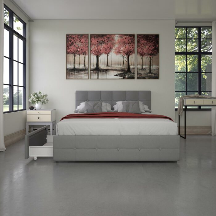 Dorel Rose Upholstered Linen Bed With Storage - Double - Grey-31287