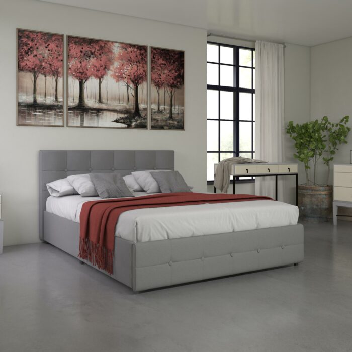 Dorel Rose Upholstered Linen Bed With Storage - Double - Grey-31285