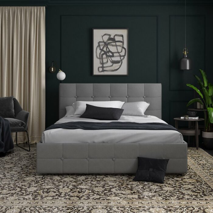 Dorel Rose Upholstered Linen Bed With Storage - King - Grey-31358