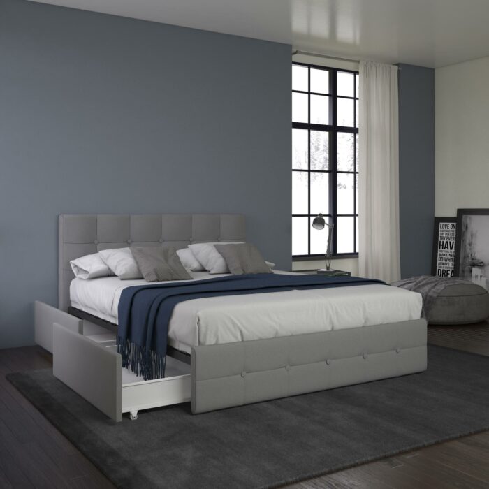 Dorel Rose Upholstered Linen Bed With Storage - King - Grey-31348