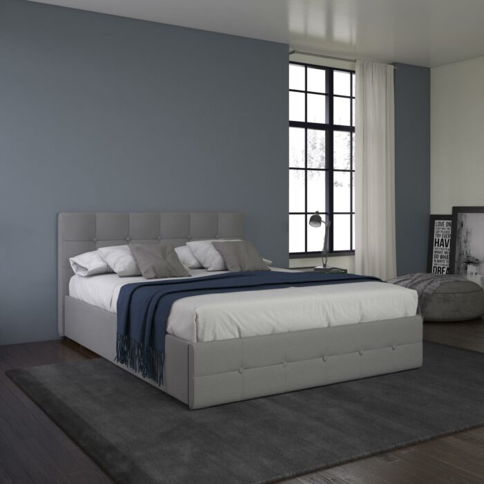 Dorel Rose Upholstered Linen Bed With Storage - King - Grey-31345