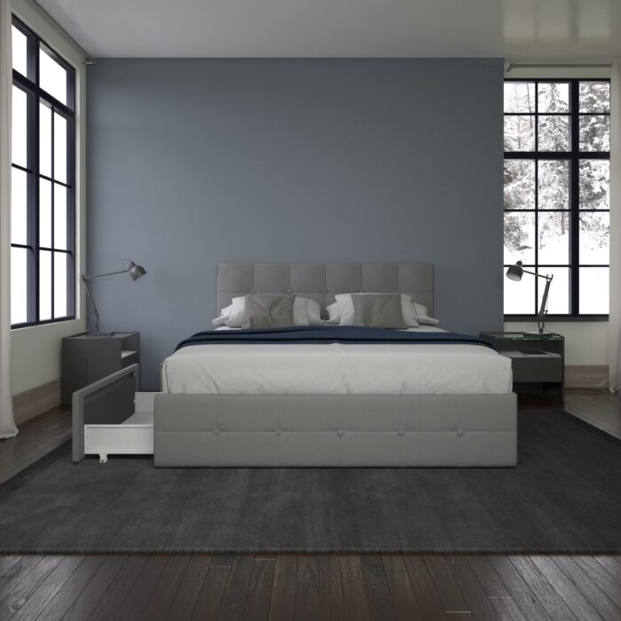Dorel Rose Upholstered Linen Bed With Storage - King - Grey-31352
