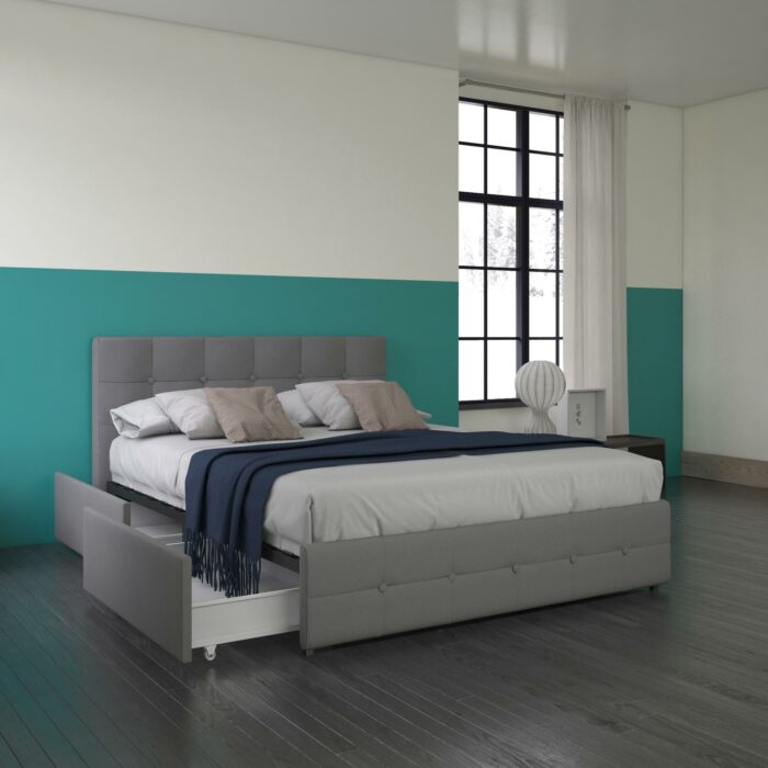 Dorel Rose Upholstered Linen Bed With Storage - King - Grey-31344