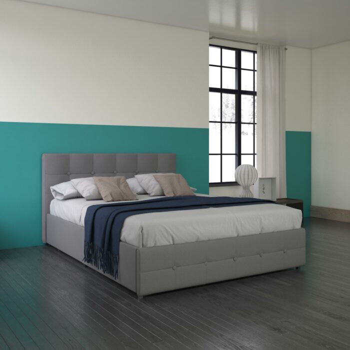 Dorel Rose Upholstered Linen Bed With Storage - King - Grey-31346