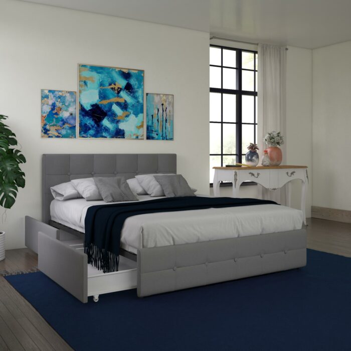Dorel Rose Upholstered Linen Bed With Storage - King - Grey-31349