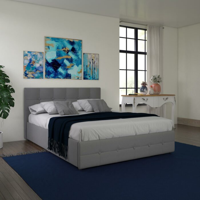 Dorel Rose Upholstered Linen Bed With Storage - King - Grey-31355