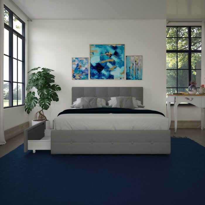 Dorel Rose Upholstered Linen Bed With Storage - King - Grey-31350