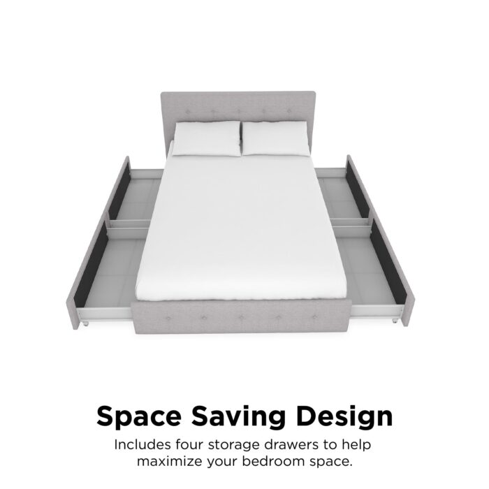 Dorel Rose Upholstered Linen Bed With Storage - King - Grey-31337