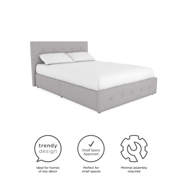 Dorel Rose Upholstered Linen Bed With Storage - King - Grey-31335