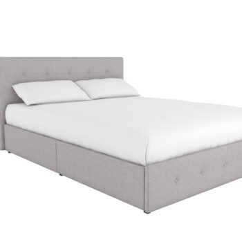 Dorel Rose Upholstered Linen Bed With Storage - King - Grey-0