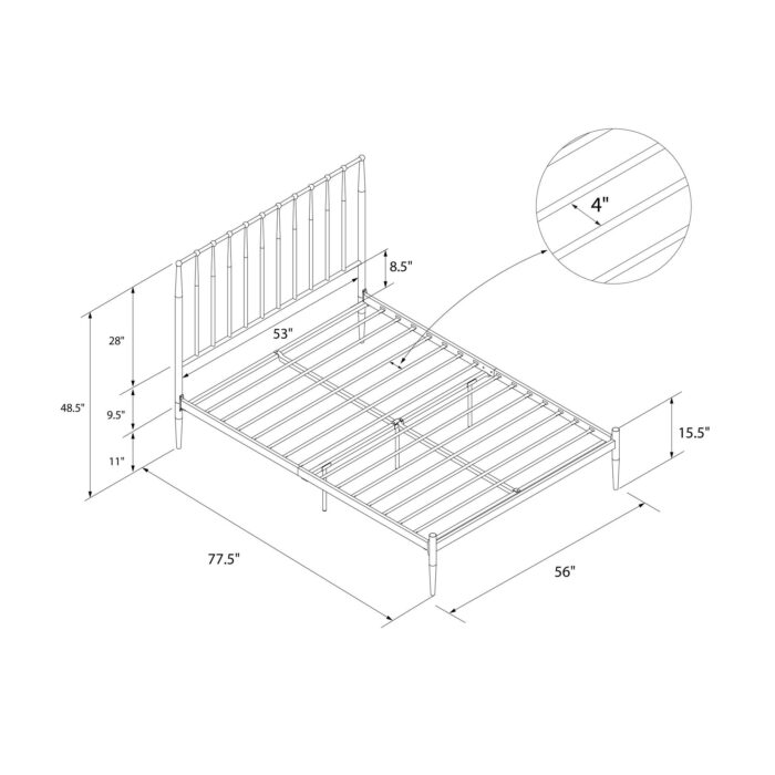 Dorel Giulia Modern Metal Bed - Double - Black-30930