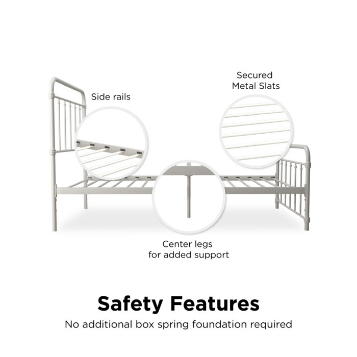 Dorel Wallace Metal Bed - Single - White-31374