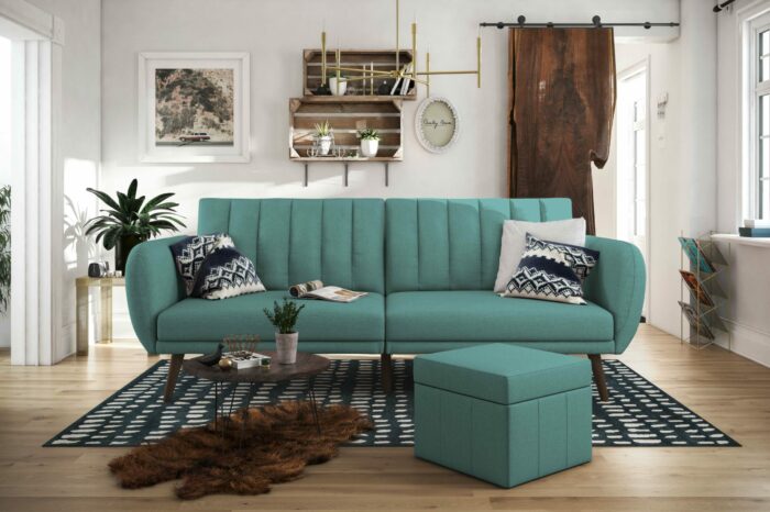 Dorel Novogratz Brittany Sofa Bed Wooden Legs - Linen - Light Blue-31631