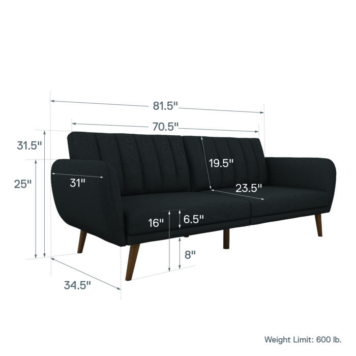Dorel Novogratz Brittany Sofa Bed Wooden Legs - Linen - Dark Grey-31661
