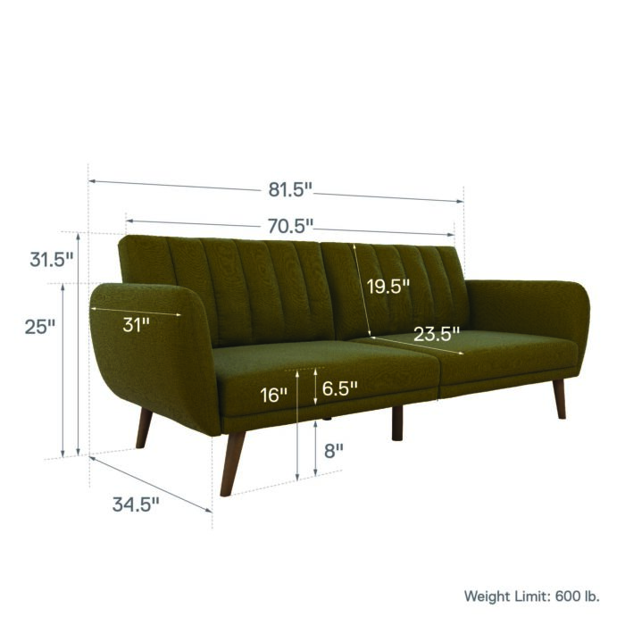 Dorel Novogratz Brittany Sofa Bed Wooden Legs - Linen - Green-31621
