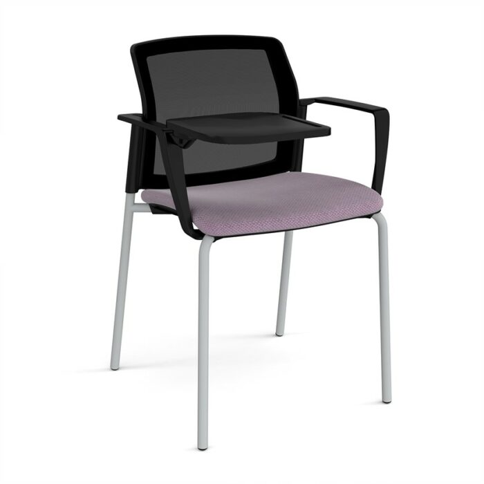 DAMS Santana 4 leg stacking chair with fabric seat ,mesh back, arms and writing tablet - made to order-29257